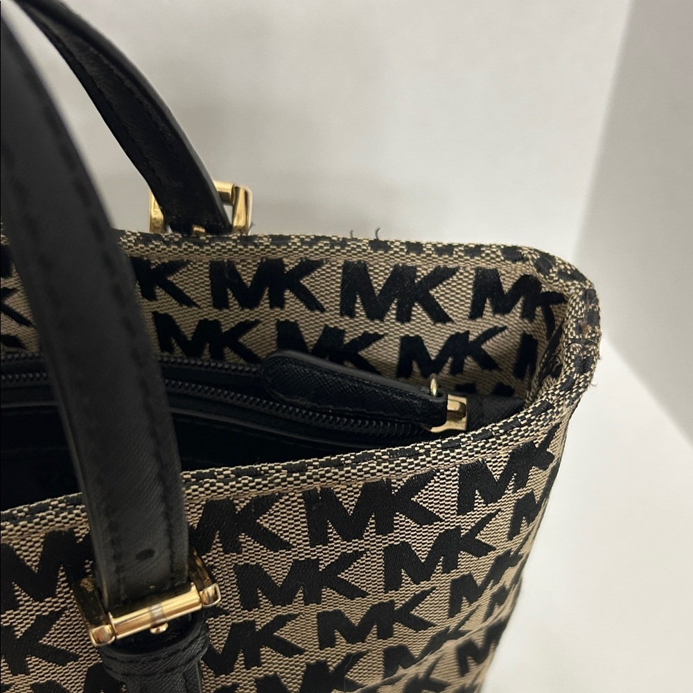 Michael Kors Black and Brown MK Logo Tote with Front Pocket - Picture 10 of 12